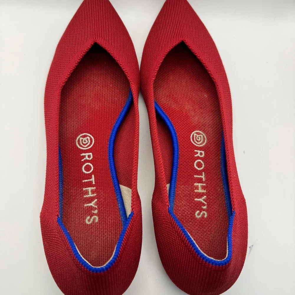 Rothys The Point Red Knit Pointed Toe Ballet Flats Women's Size 10 Preppy Luxury
